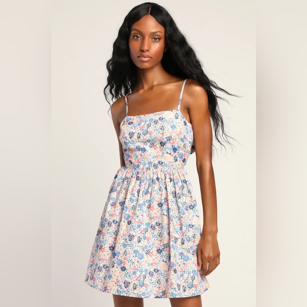 Lulus Where The Wildflowers Are White Floral Print Tie-Back Mini Dress